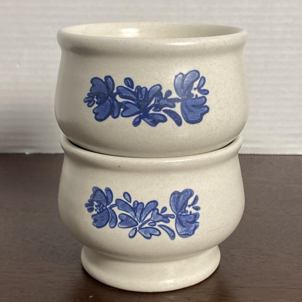 Vtg Pfaltzgraff Blue Yorktowne Set of 2 Bowls Blue Flower Stoneware Made In USA - Picture 7 of 7